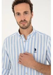 U.S. Polo Assn. قميص رجالي أزرق بأكمام طويلة - 50288316 -VR036