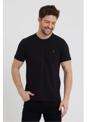 COMBİNE MİCHAİL Standard Pattern Basic Crew Neck 5-Piece T-shirt Pack with Embroidery Detail