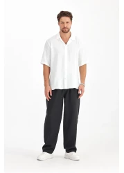 Gray Clothing قميص صيفي رجالي منقوش فضفاض بأكمام قصيرة قميص صيفي كبير الحجم للرجال باللون الأبيض