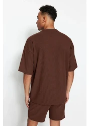  Collection Premium Brown Texture Ottoman T-Shirt - Wide Fit TMNSS23TS00081