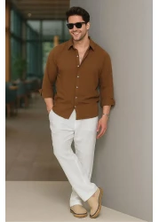 UTTBASİC قميص بني كبير الحجم مزخرف