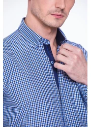 Fitmens قميص رجالي كلاسيكي بأكمام طويلة من King Check مع صندوق هدايا Fs- 001258 - ساكس بلو