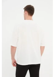  Collection تي شيرت قطني كبير الحجم مطرز من Ecru Süzene City - TMNSS22TS2268