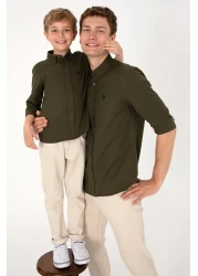 U.S. Polo Assn. قميص أساسي بأكمام طويلة كاكي داكن للرجال 50306338 -VR111