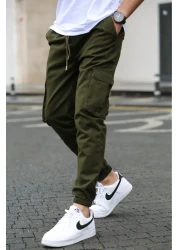 VIKUNYA Men's Summer Khaki Jogger Cotton Cargo Pants Adjustable Waist Elasticized Legs Comfort