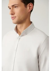 Avva Men's Gray Buttoned Collar Easy-Iron Cotton Oxford Shirt E 002000