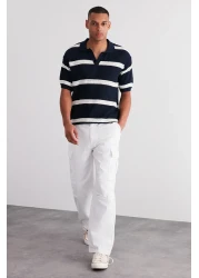  Collection تي شيرت بولو مخطط من القطن باللون الأزرق الداكن - إصدار محدود من TMNSS24PO00004