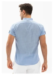 Eliş Şile Bezi قميص رجالي صيفي قصير الأكمام من القطن سلوب بودروم أزرق فاتح 3074