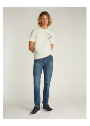 Calvin Klein تي شيرت كالفن كلاين رجالي أبيض بأكمام قصيرة ورسومات مربعة