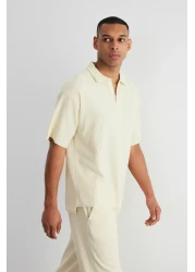  Collection Ecru Ottoman Polo Collar T-Shirt - Non-Wrinkle, Wide Fit, Limited Edition TMNSS23PO00020