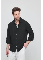 GEİO Men's Oversize Cut Linen Shirt