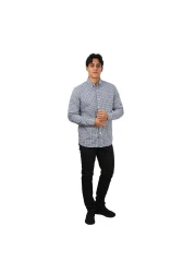 Giordano Men's Cotton Oxford Shirt - Small Lion Embroidery, Slim Fit, Full Button
