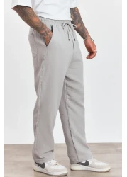 MADZEYMODA Men's Premium Summer Elastic Waist 100% Cotton Gray Woven Trousers Ls-23100