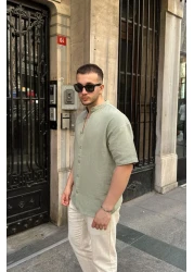 Livio Ferri Mingan Men's Summer Cotton Shirt Lapel Short Sleeve Buttoned Comfortable Fit