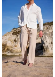 COMBİNE MİCHAİL بنطال من القطن والكتان مريح