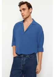  Collection Indigo Oversize Summer Linen Look Apache Collar Shirt - TMNSS23GO00053