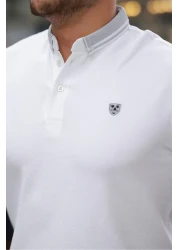 Miron White Logo Embroidered Polo Neck Short Sleeve T-Shirt -2518