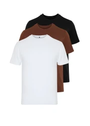  Collection Black-Brown-White Slim/Slim Fit Crew Neck 100% Cotton 3 Pack T-Shirts Tmnss19Bo0007