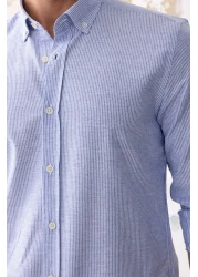 RAVANELLI Giza Men's Striped Slim Fit Shirt - Blue-White, Linen Look Cotton, Buttoned Collar