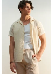  Collection Beige Linen Look Textured Summer Shirt - Regular Fit TMNSS23GO00070