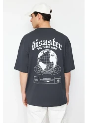  Collection Anthracite Fluffy Text Printed Oversize Cotton T-Shirt - TMNSS24TS00160