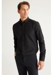 AC&Co / Altınyıldız Classics Black Oxford Men's Shirt - Easy Iron, Button Collar, Slim Fit Cotton
