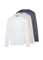  Collection Anthracite-Beige-White Slim/Slim Fit 3 Pack 100% Long Sleeve T-Shirts Tmnaw21Ts0197