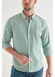 D'S Damat Slim Fit Green Dobby Buttoned Collar Cotton Shirt