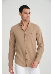 Manche Men's Embroidered Linen Shirt - Earth Mes116488-01-6488