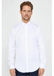 Tudors Slim Fit Long Sleeve Easy Ironing Sweat Absorbing Breathable Texture Tie Four Seasons White Men's Shirt