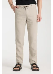 muzzo jeans Elastic Waist Cream 100% Linen Trousers
