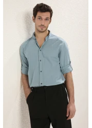  Collection Blue Slim Fit Cotton Shirt with Epaulettes - TMNSS20GO0189