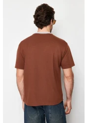  Collection Limited Edition Brown Oversize/Wide Cut Knitwear Banded Textured Pique T-Shirt Tmnss23Ts00079