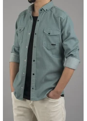 bombe قميص جينز ضيق مناسب للرجال من قماش الدنيم بالنعناع