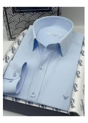 Fitmens Ice Blue Satin Men's Shirt - Slim Fit, Long Sleeve, Easy-Iron Fs- 002968