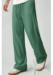 North London بنطال رجالي واسع الساق من مزيج الكتان مقاس كبير