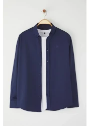  Collection Navy Blue Regular Embroidered Easy-Iron Smart Oxford Shirt Tmnaw24Go00089