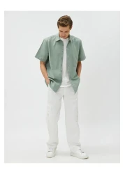 Koton 3sam60002hw 786 Green Men's Cotton Woven Tops Shirt
