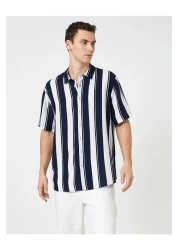 Koton Y23 3sam60023hw Navy Blue Striped 02m Men's Woven Tops Viscose Shirt