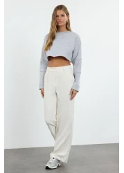  Collection High Waist Wide Leg Ecru Pleated Pants - Twoaw21Pl0076