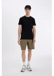 Defacto تي شيرت بأكمام قصيرة مطبوع برقبة دائرية وقصة ضيقة C5647ax24hs