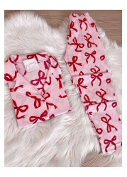 Pijamacs Pink Bow Patterned Short Sleeve Pegasus Pajama Set