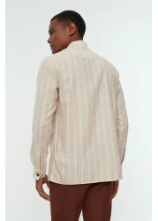  Collection Beige Striped Shirt - Regular Fit, Collar TMNSS22GO0032