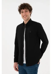 U.S. Polo Assn. قميص أساسي أسود بأكمام طويلة للرجال 50296777 -VR046