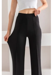 CNRCollection Black High Waist Ribbed Modal Fabric - Recovery Wide Wide Leg Leggings