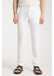 muzzo jeans White 100% Linen Trousers with Elastic Waist