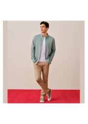 Giordano Men's Cotton Oxford Shirt - Small Lion Embroidery, Slim Fit, Full Button