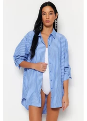  Collection Blue Striped Woven Beach Shirt Tbess22Go0664