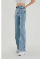 lamelif سوبر عالية الخصر ليكرا ديسين الضوء الأزرق جان - بالازو الساق فضفاضة