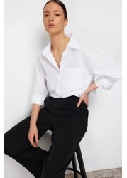  Collection White Single Pocket Boyfriend/Wide Fit Cotton Woven Shirt TWOAW20GO0115